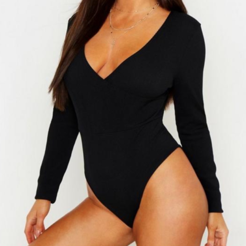 Basic Wrap Front Long Sleeve Bodysuit